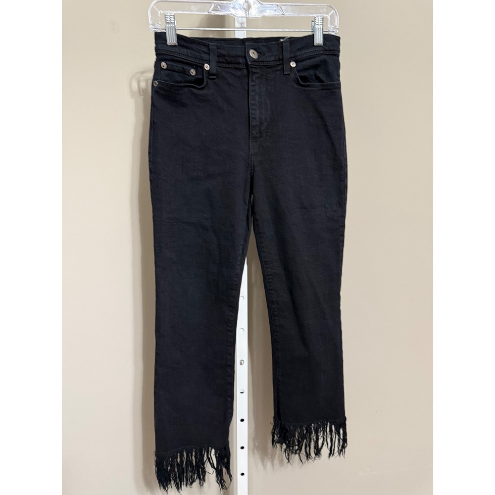 Pistola Black High Rise Cropped Jean Fringe Hem Size 28 Grunge Festival Y2K Edgy